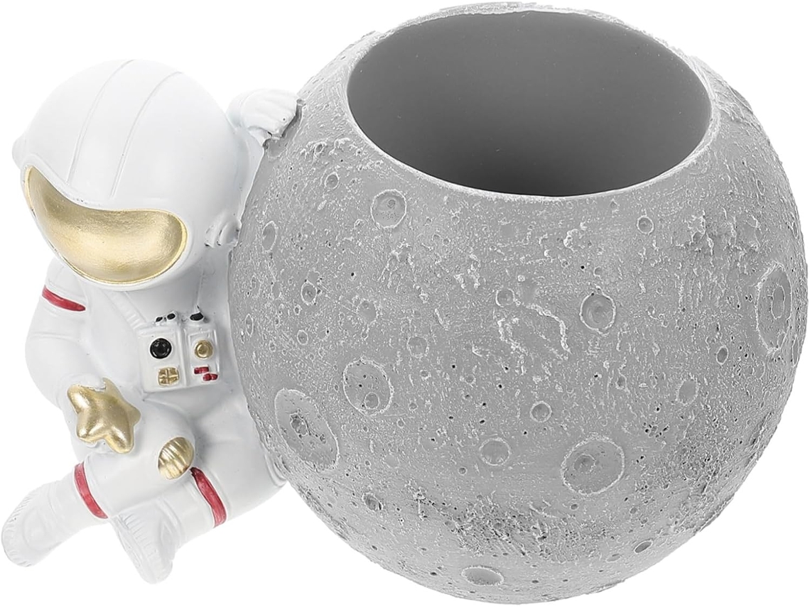Portalápices Con Forma De Astronauta, Resina Gris, Almacenamiento Multiusos Para La Oficina Y La Decoración Del Hogar.