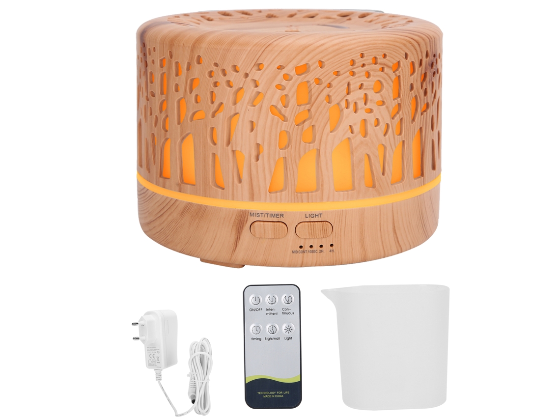 Humidificador Difusor Aromático De Madera 700ml 7 Luzes Led 110-240v Plug Eu