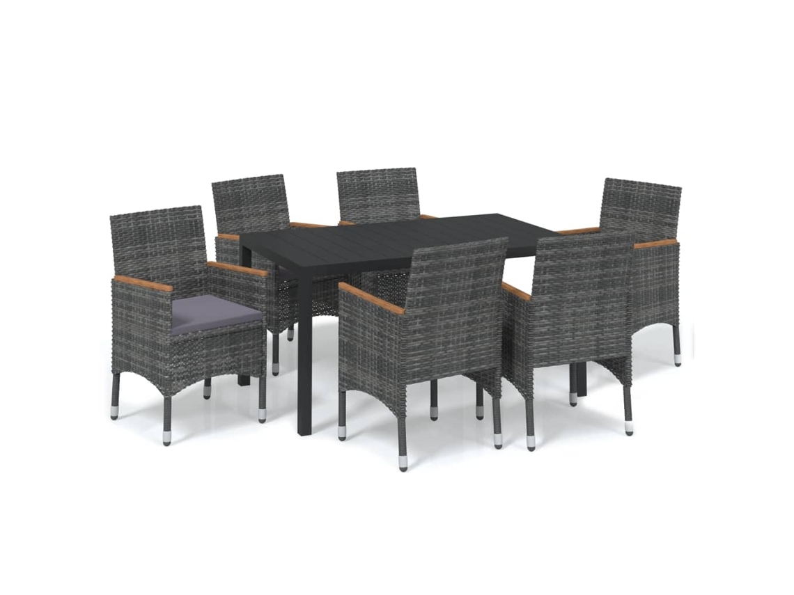 Set de muebles jardín 7 Piezas con cojines ratán sintético gris VIDAXL