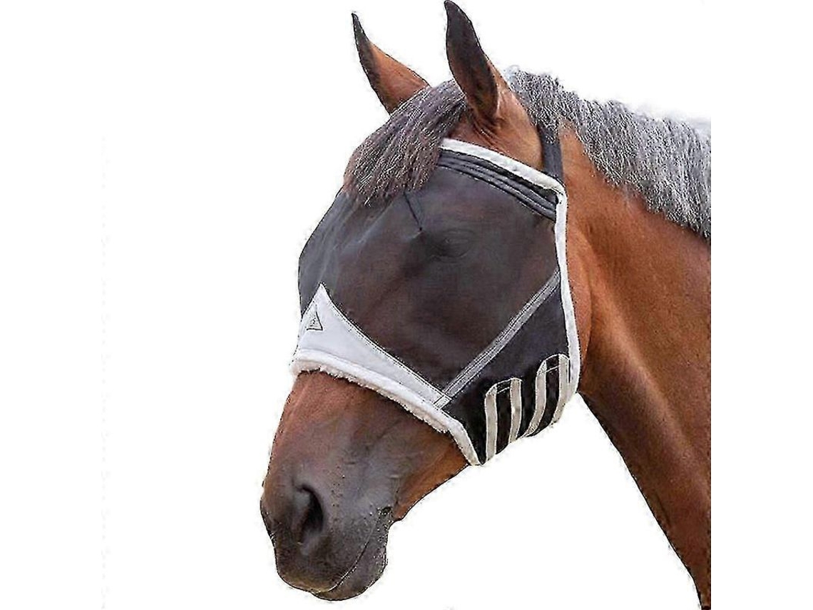 Máscara Antimoscas Para Caballos Shires Sin Orejas, Malla Fina, Negra, Cobertura Total Con Protección Uv Y Ajustable.