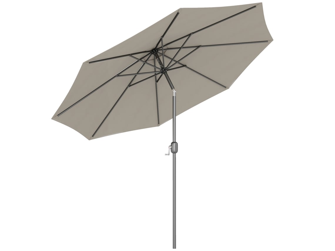 Sombrilla de jardín Ø295x250 cm con mástil inclinable y manivela, de metal gris claro.