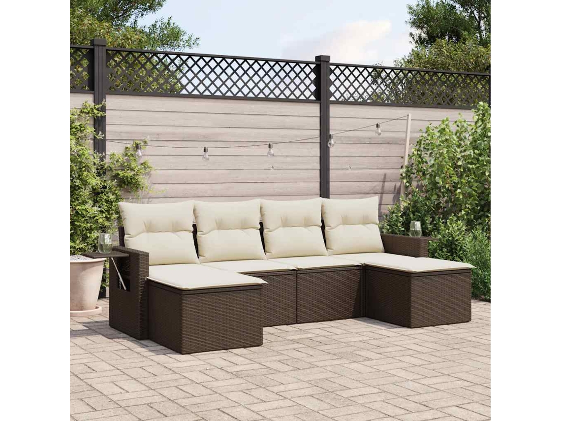 Conjunto de sofá de jardín de 6 piezas con cojines de mimbre sintético marrón de DKD Home Decor