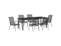 Conjunto de comedor de jardín Vidaxl de 7 piezas, textileno negro y acero