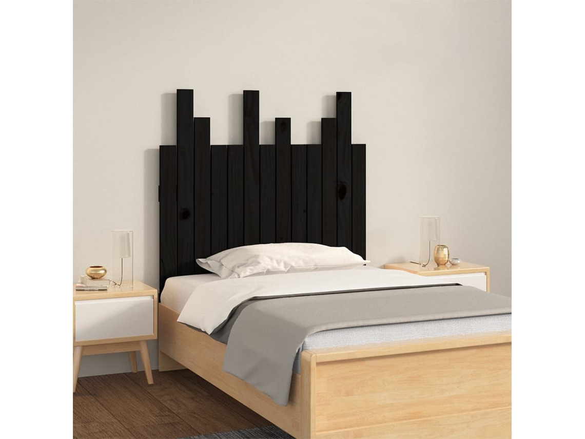 Cabecero de pared 82,5x3x80 cm Madera maciza de pino Negro