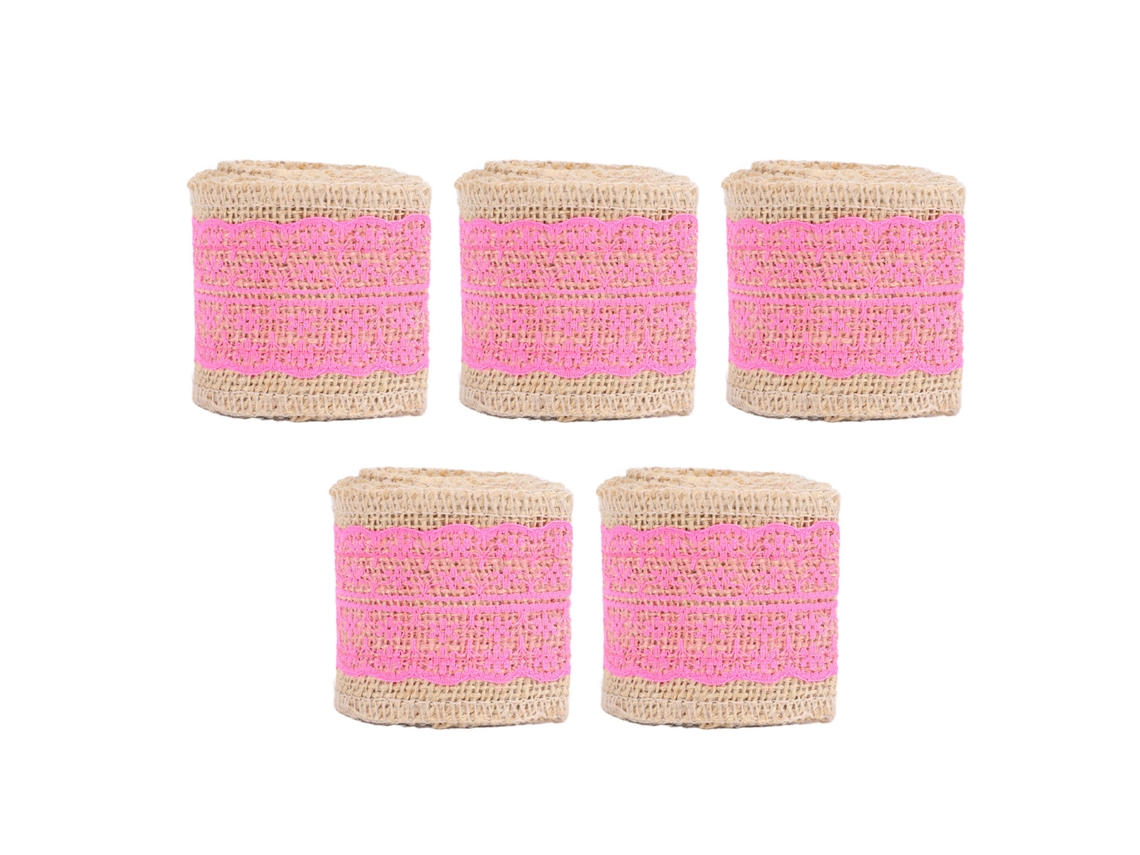 5 Rollos De Cinta De Yute Con Encaje Para Decoración Festiva Y Manualidades, 6 Cm X 200 Cm