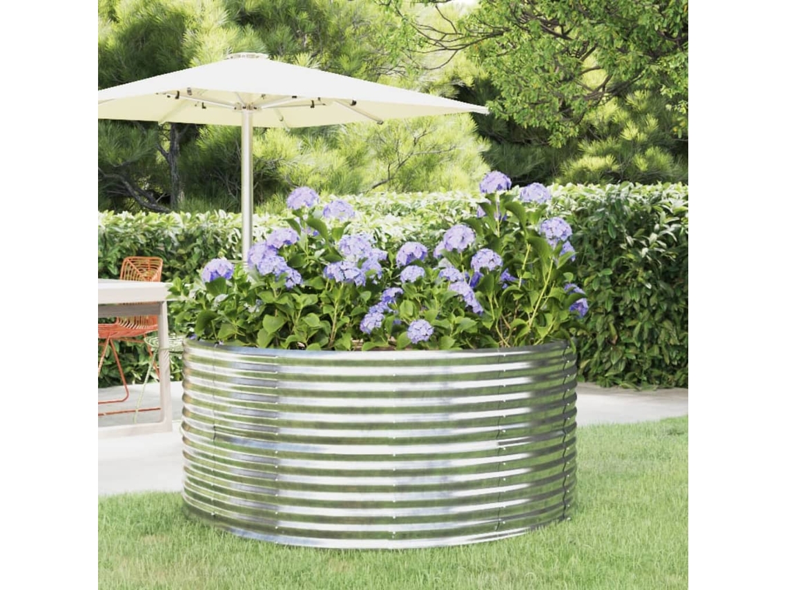 Jardín Elevado/Plantador de Acero con Revestimiento en Polvo Plateado 140X140X68 cm
