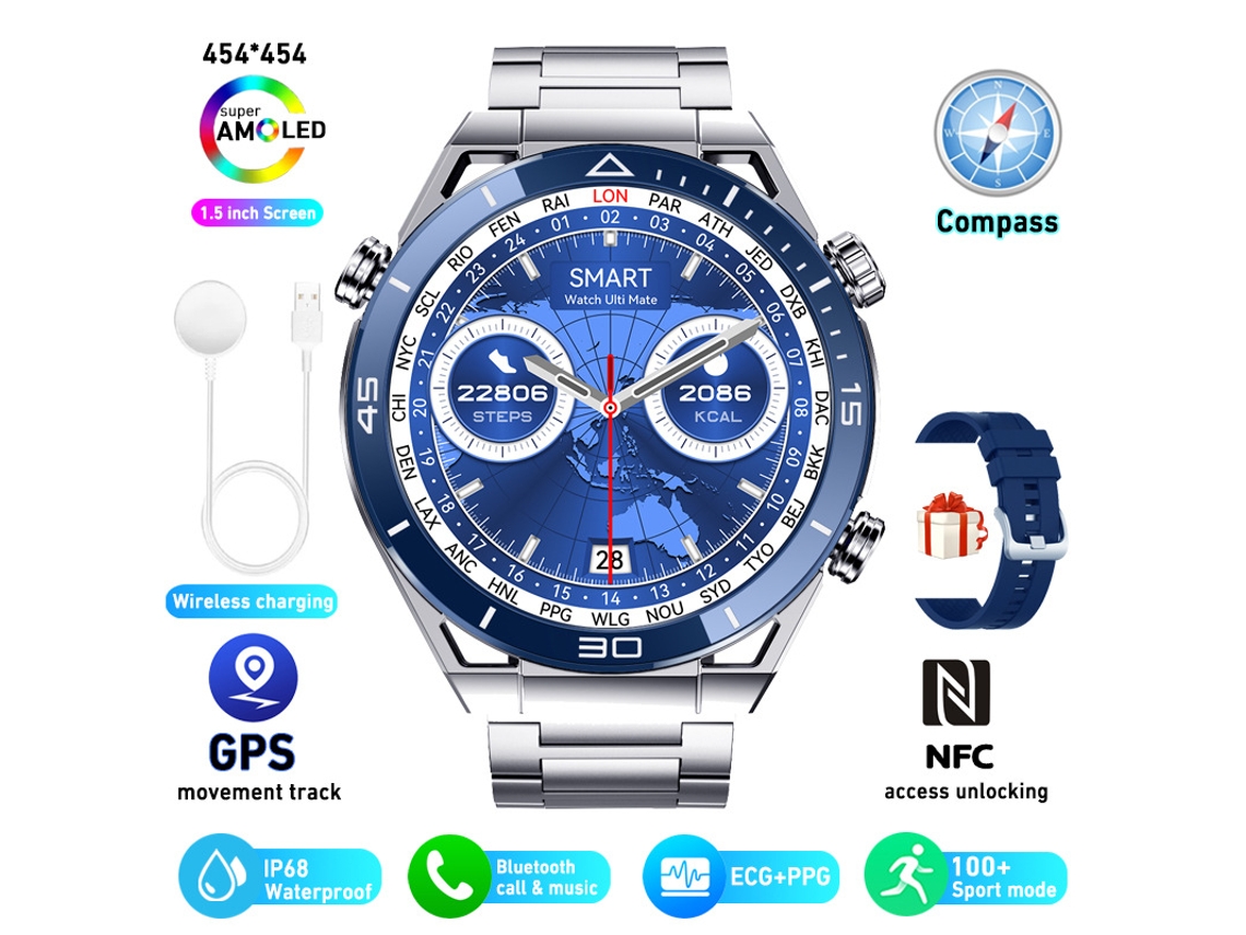 Reloj Inteligente SHAH ARPAN 1.5 Pulgada Acero Azul