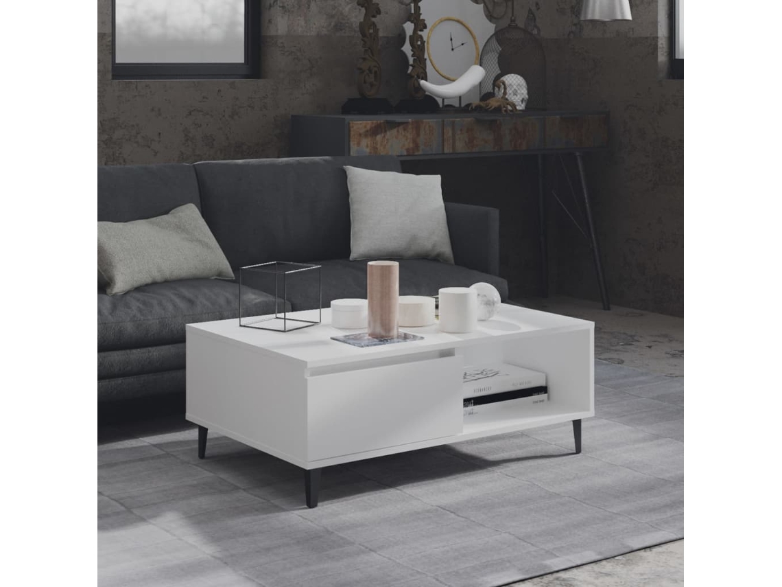Mesa de Centro de Apoyo 90X60X35 Cm Contrachapado Blanco