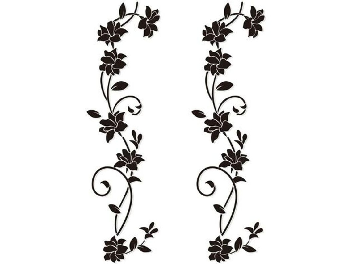 Juego De 2 Pegatinas De Pared Negras De Pvc Con Diseño De Flores Y Enredaderas, De 30x105 Cm, Para La Decoración De Dormitorios, Salas De Estar U Oficinas.