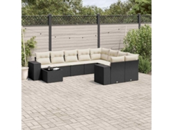 Conjunto de sofá de jardín de 10 piezas con cojines en mimbre sintético negro de DKD Home Decor