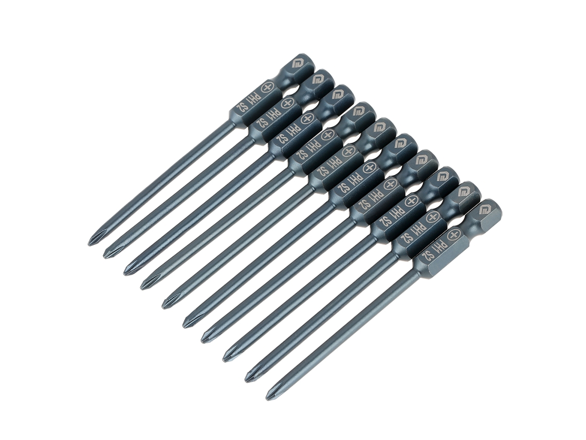 Juego De 10 Puntas De Destornillador Phillips Ph1 De Acero S2 Hexagonales De 1/4 De Pulgada (75 Mm)