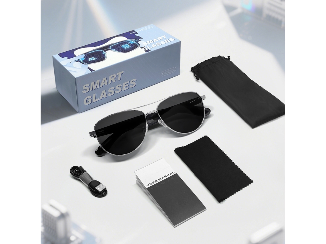 Gafas inteligentes Eifson GT32, auriculares Bluetooth, gafas de sol con protección UV y antirreflejos (gris plateado)
