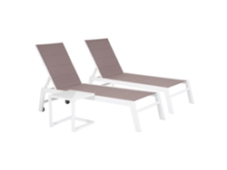 Pack De 2 Tumbonas De Textileno Topo Barbados  Y Mesa Auxiliar - Aluminio Blanco