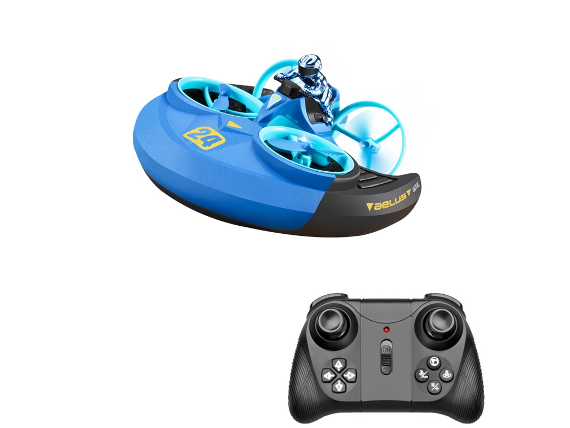 V24 Mini Drone , cuadricóptero de vuelo aéreo/terrestre/acuático (Duración de la batería: 10 min - Azul)