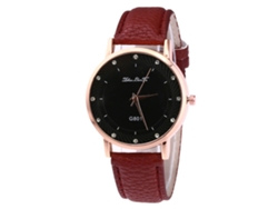 Reloj De Cuarzo Con Correa De Cuero Pu, Dial Redondo, Decoración De Strass, Unisex (café Oscuro)