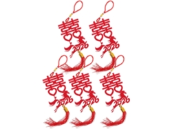Decoración Tradicional China Bodas 5 Piezas Terciopelo Carácter Xi Colgantes Amuletos Asiáticas Festiva