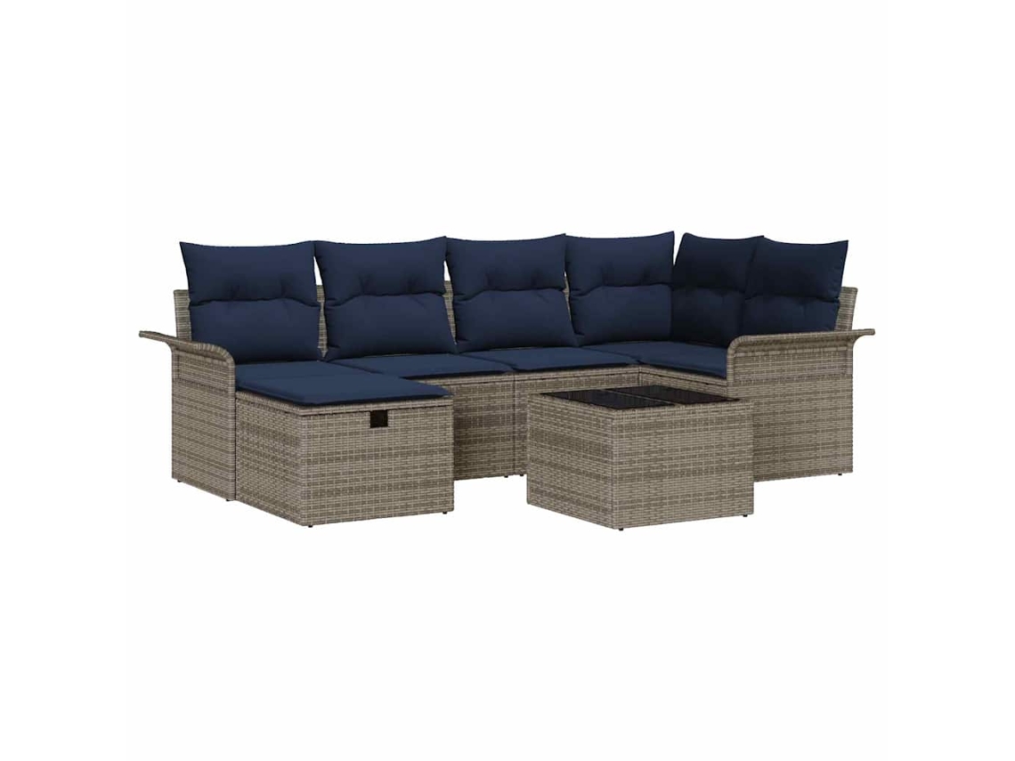 Maison Exclusive - Conjunto De Sofá De Jardim 7 Pcs Cinza E Azul Marinho Vime Pe