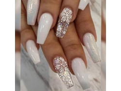 Uñas Postizas Acrílicas Blancas Con Diseño De Copos De Nieve, Forma Cuadrada, Para Mujeres Y Adolescentes.
