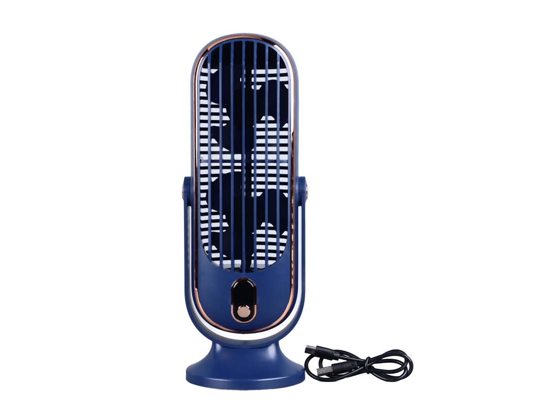 Ventilador De Torre Usb Para Escritorio, 1800 Mah, Motor Sin Escobillas, Oscilación, 5 Velocidades, Silencioso, Azul.