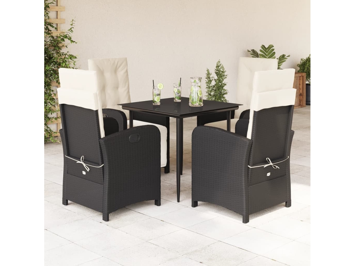 Juego de comedor de jardín de 5 piezas con cojines de mimbre negros de DKD Home Decor