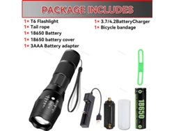 Linterna LED T6 de alta potencia, 5 modos de luz, zoom ajustable, resistente al agua, fabricada en aleación de aluminio, compatible con 18650. Aeuzwr