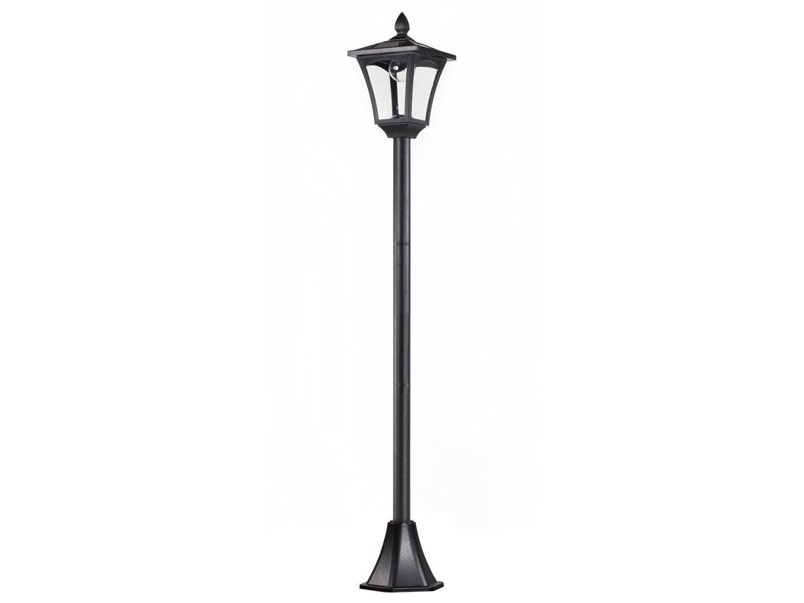 Farol solar LED para jardín, 40 lúmenes, negro, 18x18x160cm, VELTRIX
