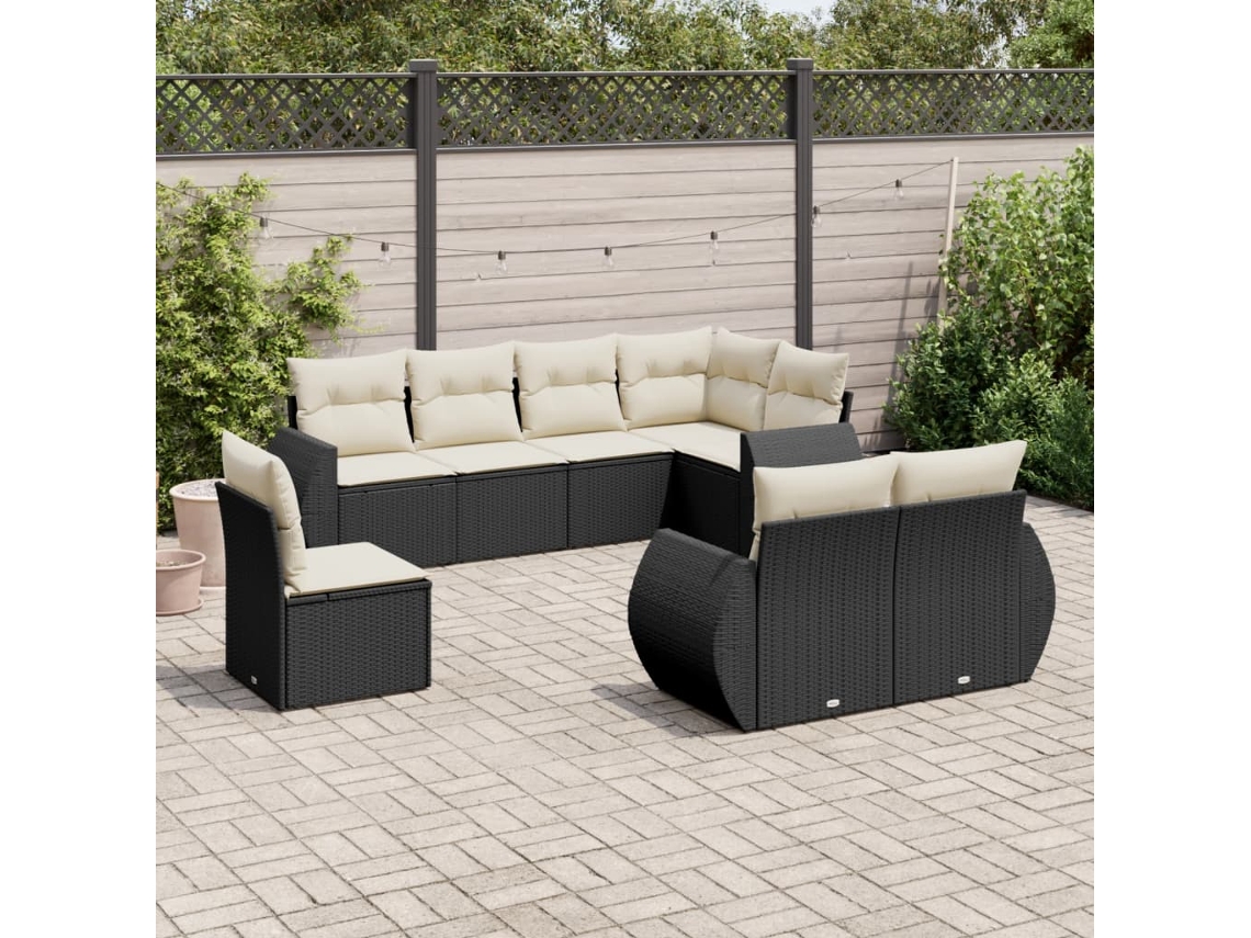 Conjunto de sofá de jardín de 8 piezas con cojines en mimbre sintético negro de DKD Home Decor