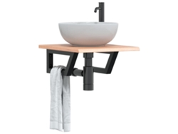 Estante De Lavabo De Pared De Acero Y Madera Maciza De Roble