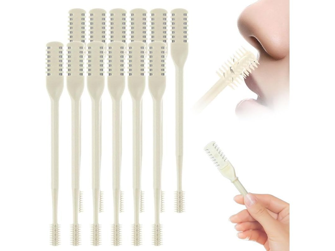 Recortadora De Vello Nasal 2 En 1 Actualizada (modelo 2024), Herramienta Manual Con Cuchilla Giratoria De 360° Para Una Depilación Eficaz (crema, 12 Unidades).