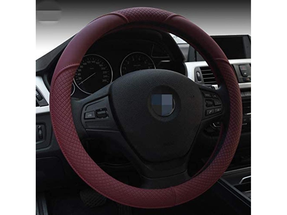 Protector Volante Coche Microfibra Cuero Rojo Diametro Universal 38cm Confortable Antideslizante