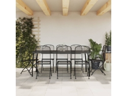 Conjunto de comedor de jardín DKD Home Decor de 9 piezas, malla metálica antracita