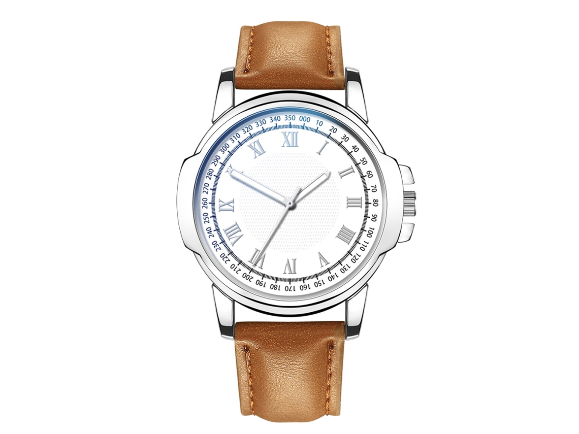 Reloj De Pulsera Informal Para Hombre Con Correa Redonda De Piel Sintética Y Movimiento De Cuarzo (correa Marrón Claro + Esfera Blanca).