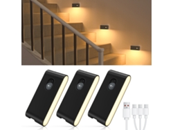 (negro, Juego De 3 Piezas) Luz Nocturna Recargable Con Sensor De Movimiento, Luz Interior Blanca Cálida