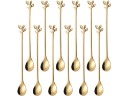 Rebe - Juego de 12 cucharas para helado de 18,8 cm con mangos largos, hojas negras, inodoras e insuficientes para coquetear, cenas, batidos y café.
