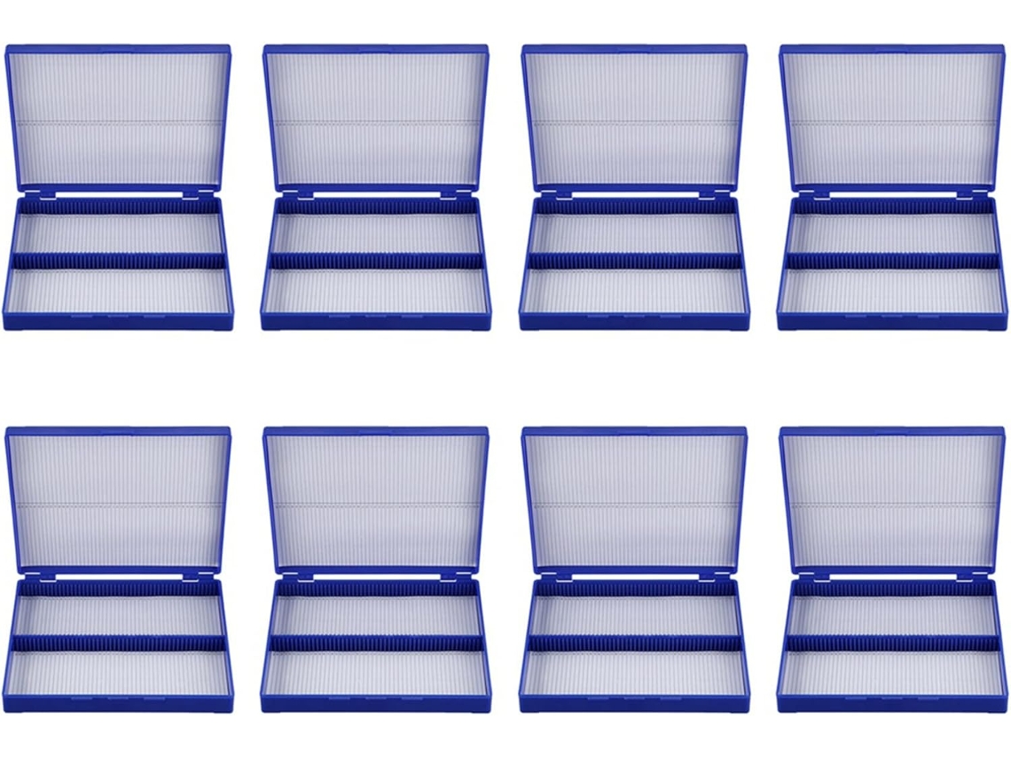 Caja Para Microscopio De Plástico Azul Real Con 100 Portaobjetos (8x)