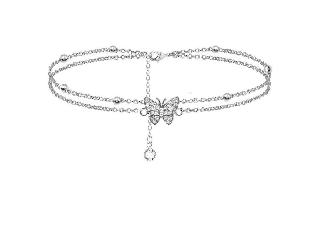 Tobilleras De Mariposa De Plata De 14 Quilates Para Mujer - Ajustables - Regalos De Joyería Para Mujeres Y Adolescentes