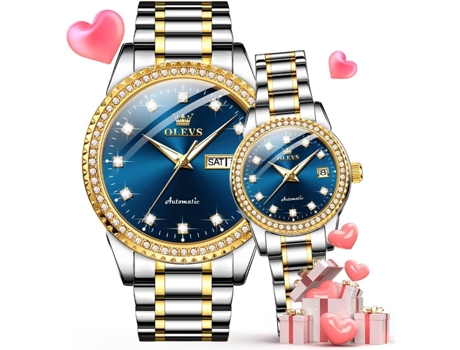 VEANXIN Juego de relojes para parejas Reloj mecánico automático a juego(esfera azul)