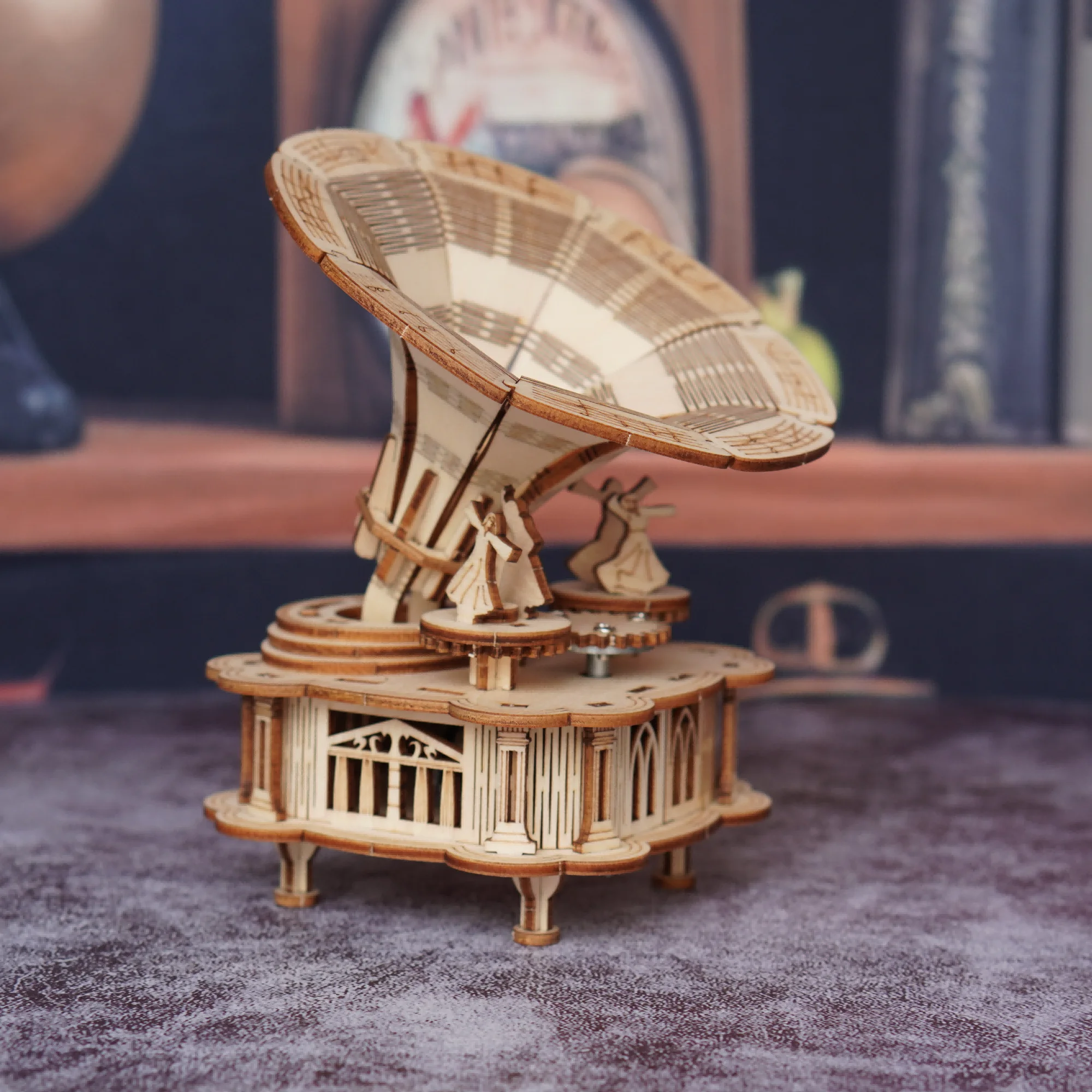 Kit De Modelo De Fonógrafo De Madera 3d Para Armar, Juguete De Rompecabezas 3d