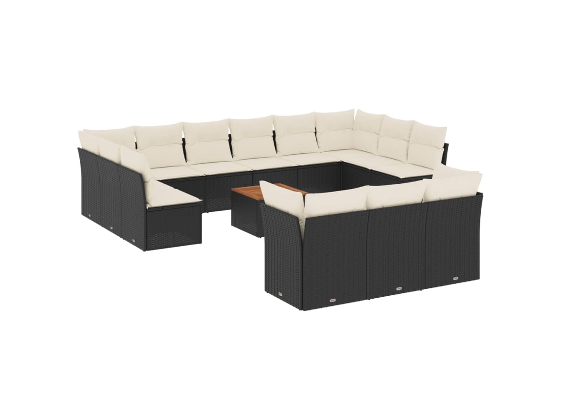 Conjunto de 14 sofás de jardín con cojines, mimbre, negro, MAISON EXCLUSIVE (14 piezas)