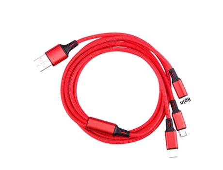 Cable de carga Tres en uno Carga rápida Nylon trenzado 2A 8Pin Tipo-C Cable de carga micro USB Cable de teléfono móvil para el hogar -Rojo