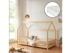 Cama infantil Sisimiut forma de casa Pino + Colchón 90x200 cm Pino Natural EN.CASA NEU.HAUS