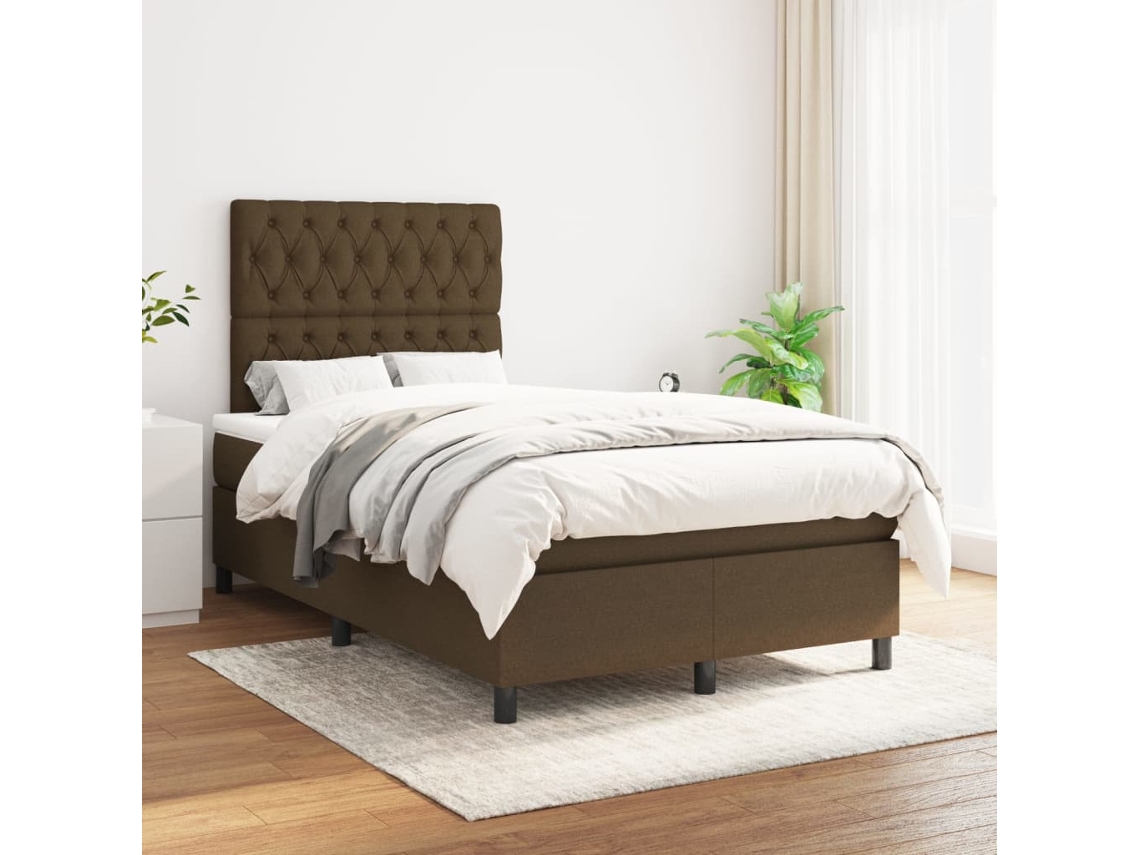 Cama Box Spring Con Colchón Tela Marrón Oscuro 120x200 Cm
