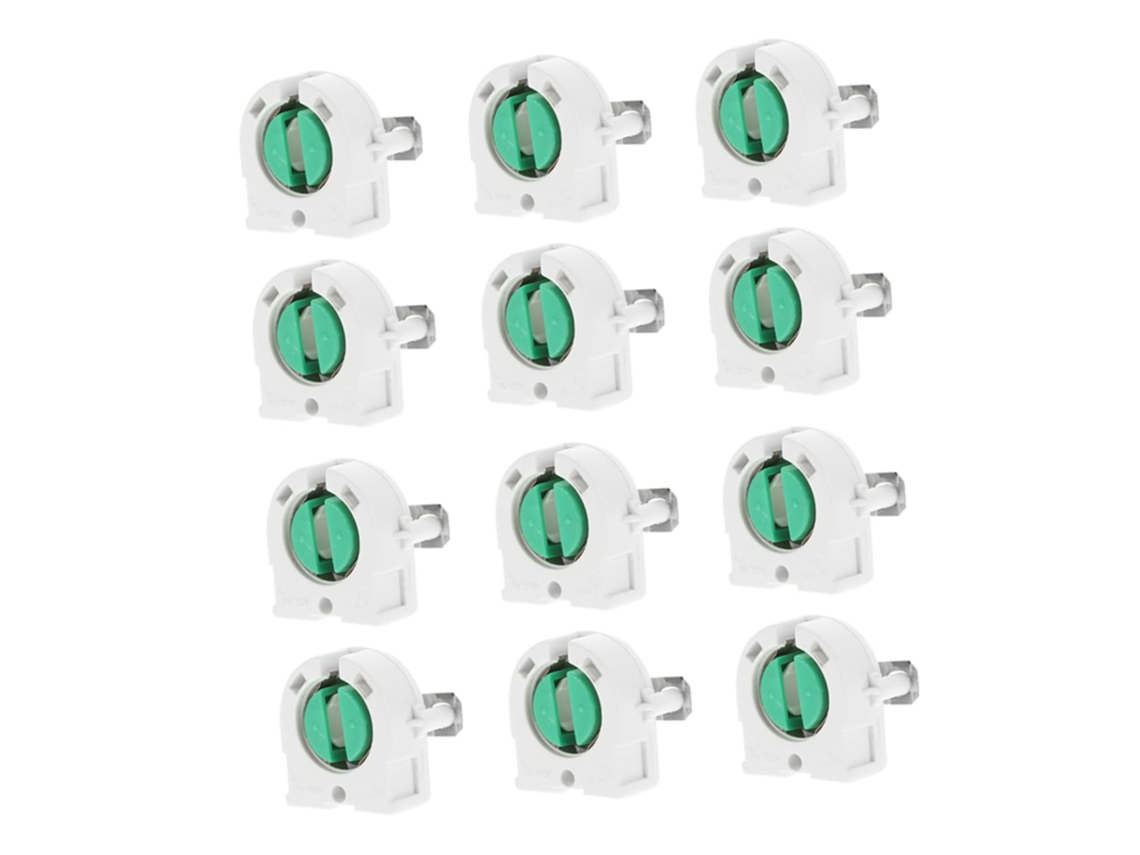 Juego de 12 portalámparas para lámparas fluorescentes sin derivación, de porcelana blanca, duraderos y con iluminación. SFUSHOS