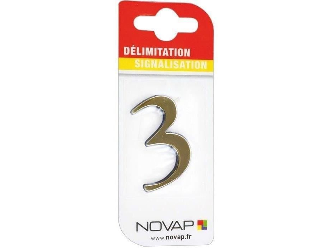 Número 3 autoadhesivo de 40 mm dorado sobre tarjeta Novap