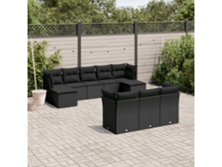 Conjunto de sofá de jardín de 10 piezas con cojines en mimbre sintético negro de DKD Home Decor