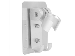 Cabezal de ducha ajustable de aluminio plateado con ganchos.