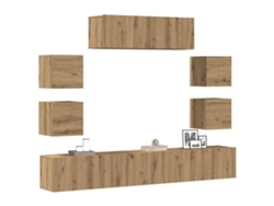 Mueble Para Tv De Pared Madera Contrachapada Artesanal 7 Piezas