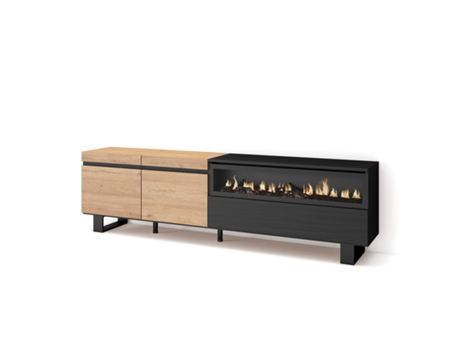 Mueble TV Televisión 200x57x35cm Para TV hasta 80 Chimenea eléctrica Diseño industrial Roble y negro
