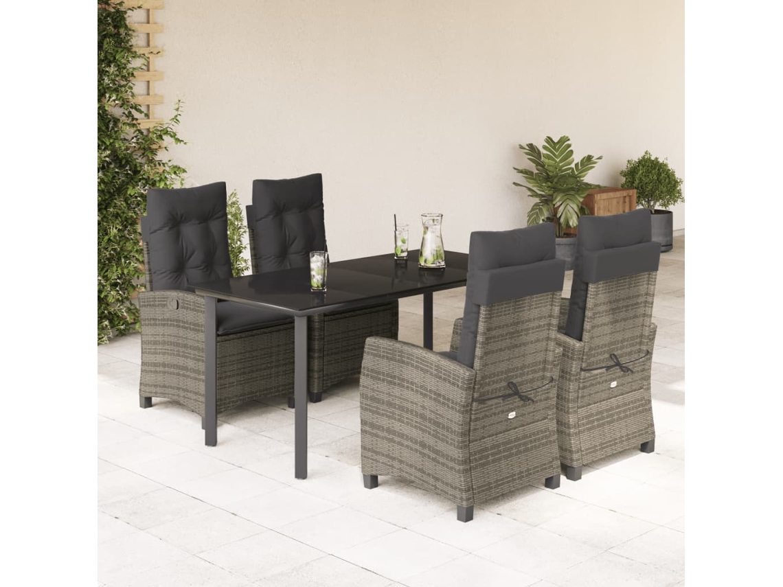 Juego de comedor de jardín de 5 piezas DKD Home Decor con cojines de mimbre gris