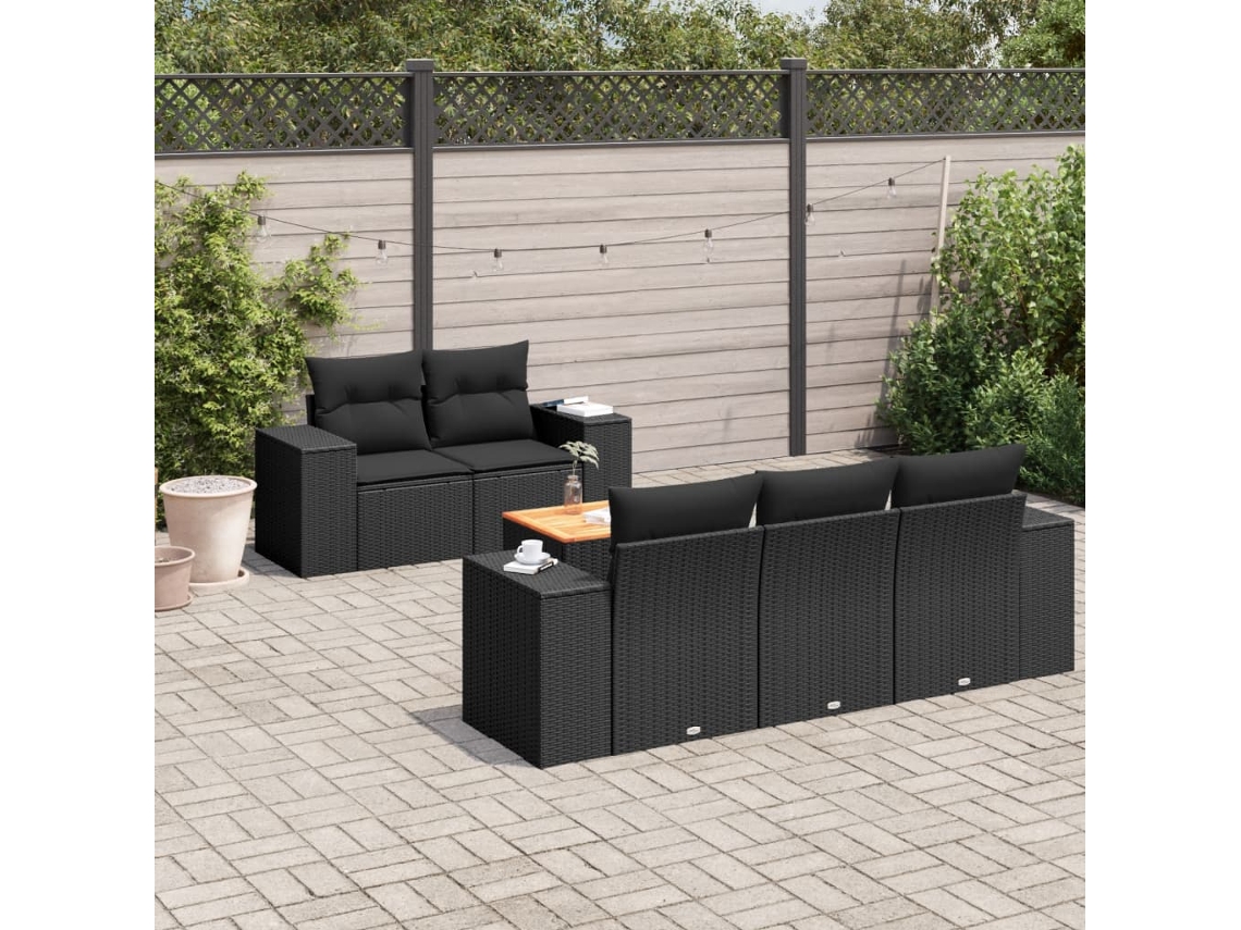 Conjunto de sofás de jardín de 6 piezas DKD Home Decor con cojines de mimbre negros